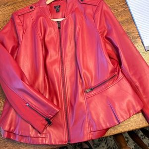 Jacket- looks like leather. Looks so dressy on! Just right for fall weather!